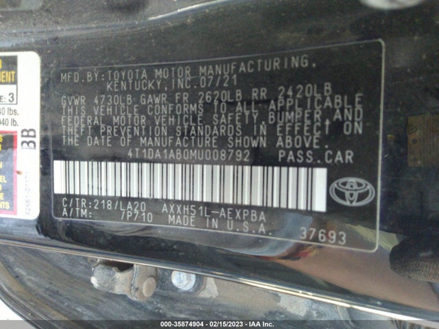 2021 Toyota Avalon, VIN: 4T1DA1AB0MU008792