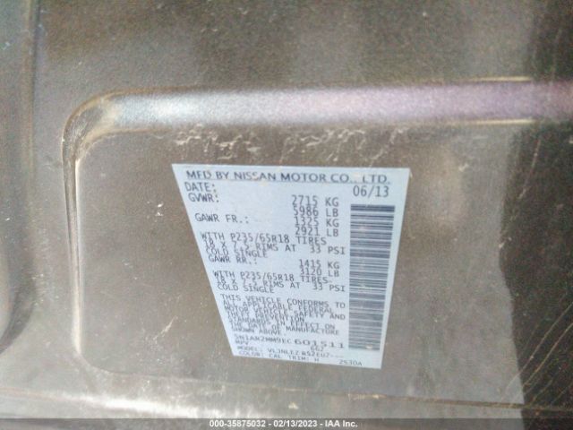 5N1AR2MM9EC601511 Nissan Pathfinder Sv