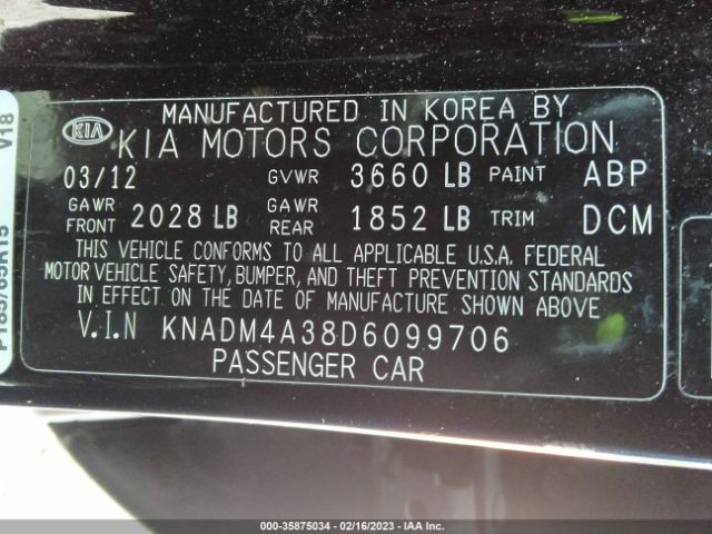 KNADM4A38D6099706 KIA RIO LX
