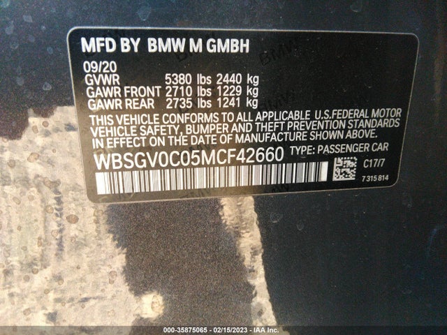 2021 BMW M8, VIN: WBSGV0C05MCF42660