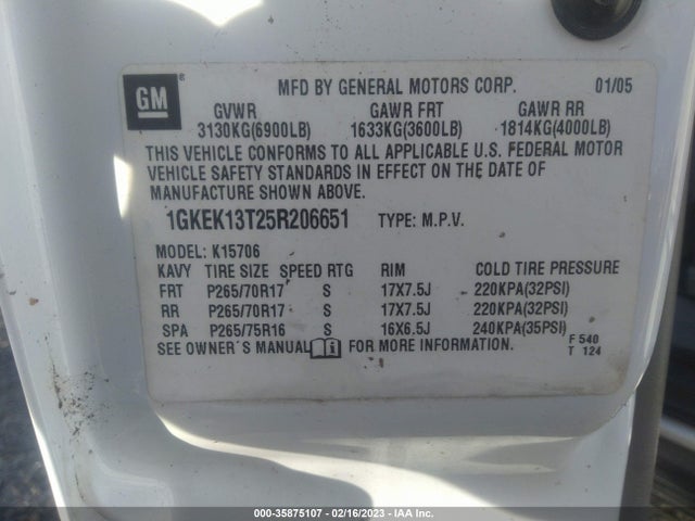 GMC YUKON SLT 2005 1GKEK13T25R206651 Image 10