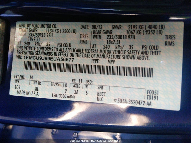 2014 FORD ESCAPE TITANIUM VIN: 1FMCU9J99EUA56677
