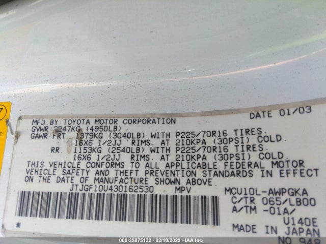 JTJGF10U430162530 Lexus RX 300