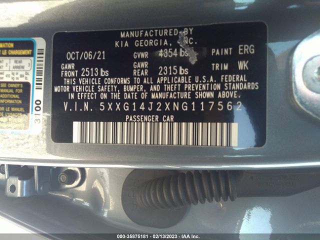 5XXG14J2XNG117562 KIA K5 LXS