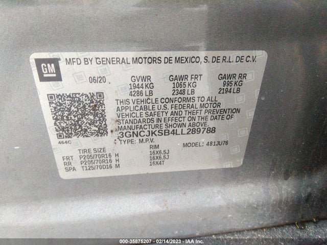 Chevrolet TRAX LS 2020 3GNCJKSB4LL289788 Image 9