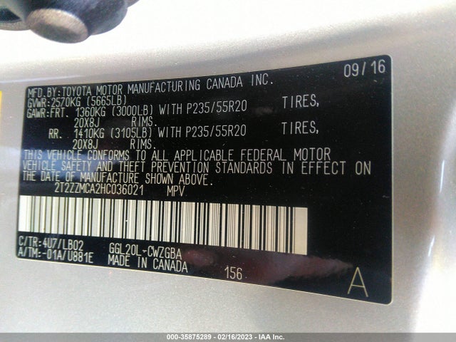 2T2ZZMCA2HC036021 Lexus Rx Rx 350