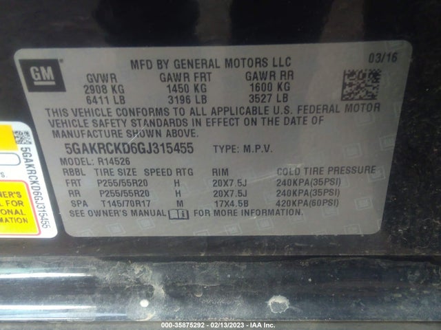 2016 Buick Enclave, VIN: 5GAKRCKD6GJ315455