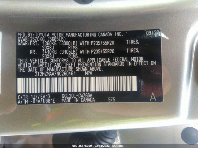2T2HZMAA7NC260461 Lexus Rx Rx 350