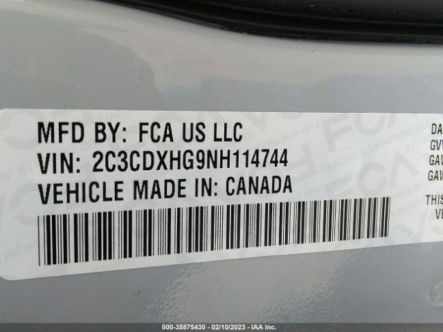 2C3CDXHG9NH114744 Dodge CHARGER GT