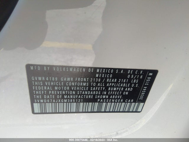 2016 VOLKSWAGEN JETTA SEDAN 1.4T SE VIN: 3VWD67AJXGM385121
