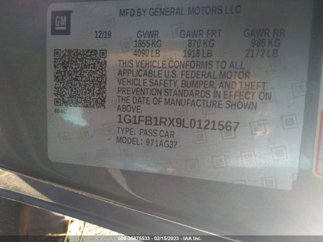 Chevrolet Camaro 1lt 2020 1G1FB1RX9L0121567 Image 9