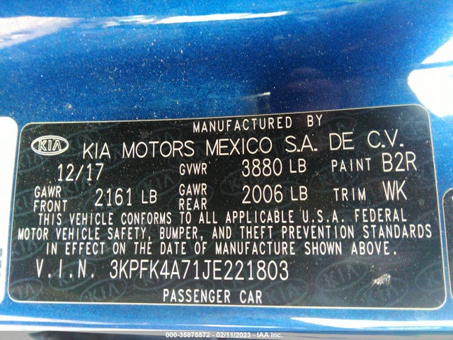 2018 Kia Forte, VIN: 3KPFK4A71JE221803