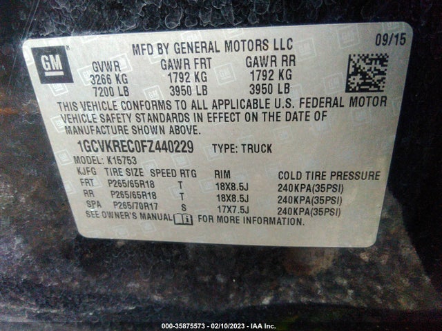 2015 CHEVROLET SILVERADO 1500 LT VIN: 1GCVKREC0FZ440229