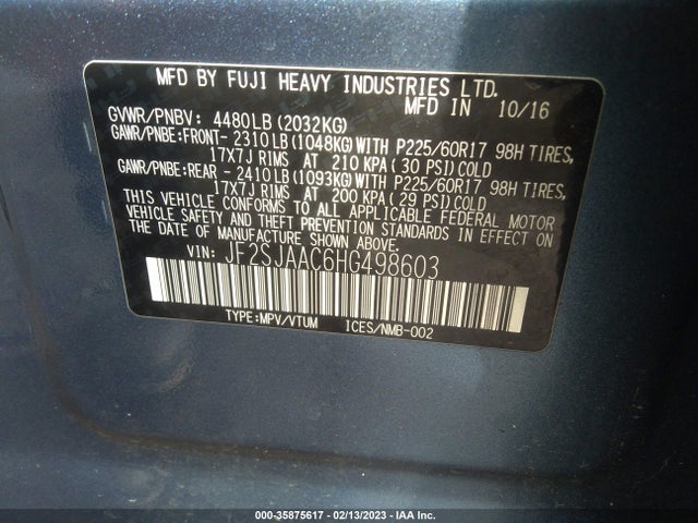 Subaru Forester 2017 JF2SJAAC6HG498603 Image 9