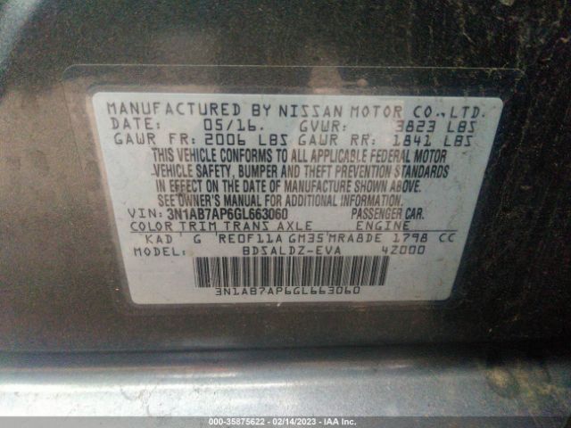 3N1AB7AP6GL663060 Nissan SENTRA SV