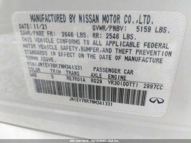 2022 Infiniti Q50, VIN: JN1EV7BR7NM341331