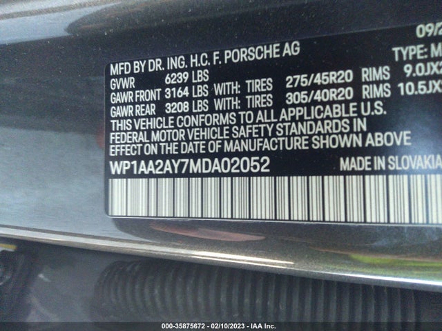 2021 Porsche Cayenne, VIN: WP1AA2AY7MDA02052