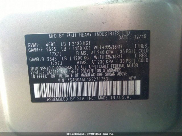 4S4BSAAC1G3271753 Subaru Outback 2.5i
