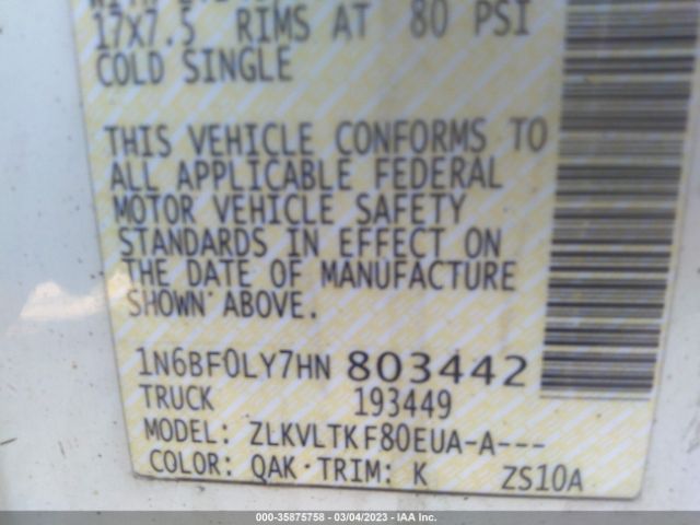 1N6BF0LY7HN803442 Nissan Nv Cargo Sv