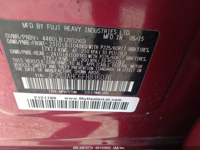 JF2SJAHC6FH836076 Subaru Forester 2.5i Limited