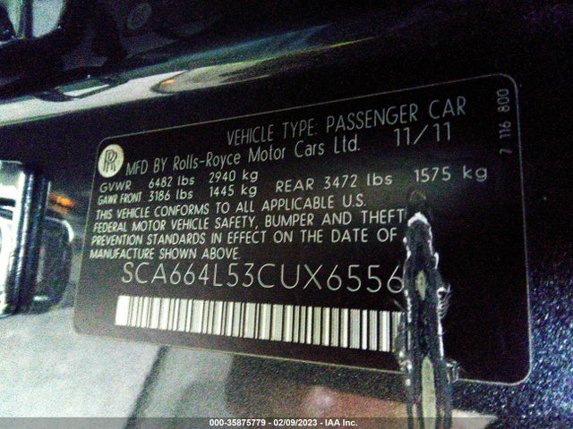 2012 ROLLS-ROYCE GHOST VIN: SCA664L53CUX65568
