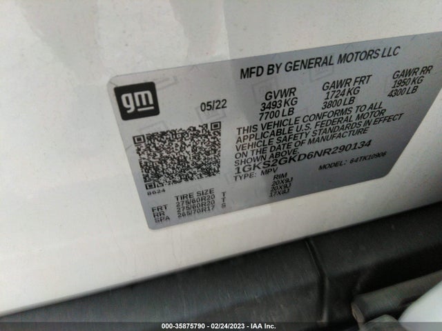 2022 GMC Yukon XL, VIN: 1GKS2GKD6NR290134