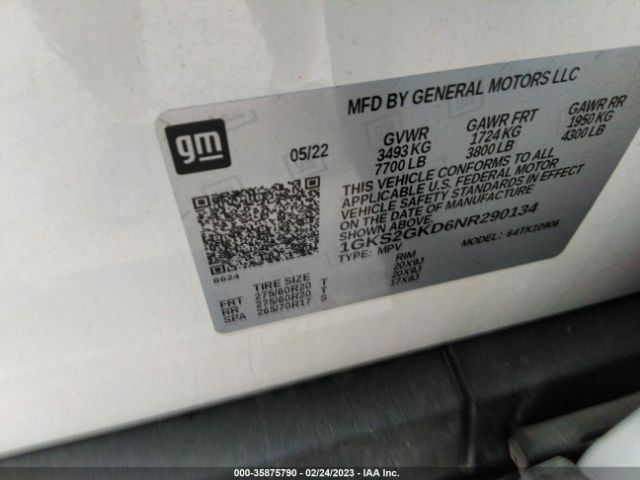 1GKS2GKD6NR290134 GMC Yukon Xl Slt