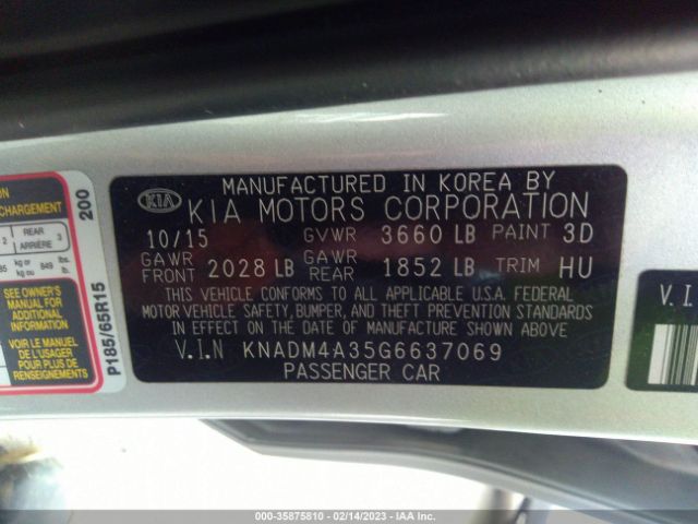 KNADM4A35G6637069 KIA RIO LX