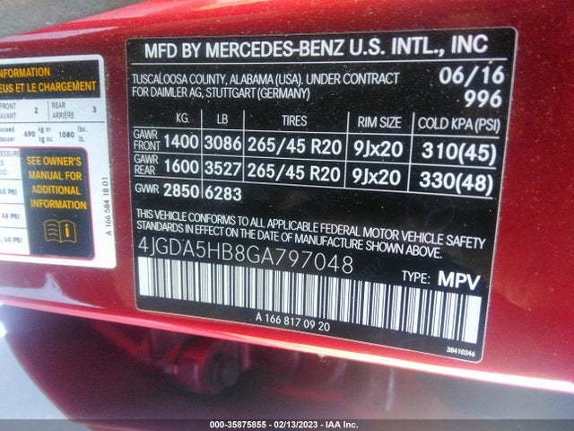 2016 Mercedes-Benz GLE-Class, VIN: 4JGDA5HB8GA797048