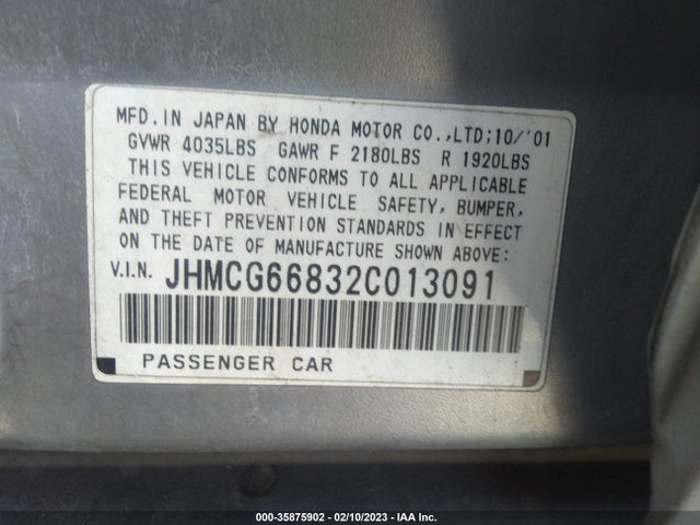 2002 HONDA ACCORD SDN SE/EX/EX W/LEATHER VIN: JHMCG66832C013091
