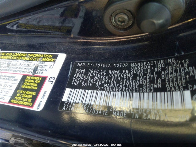 2013 TOYOTA COROLLA L/LE/S VIN: 2T1BU4EEXDC010863