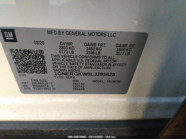 Chevrolet Traverse Lt Cloth 2020 1GNERGKW0LJ295628 Image 10