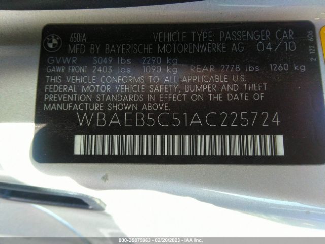 WBAEB5C51AC225724 BMW 6 Series 650i
