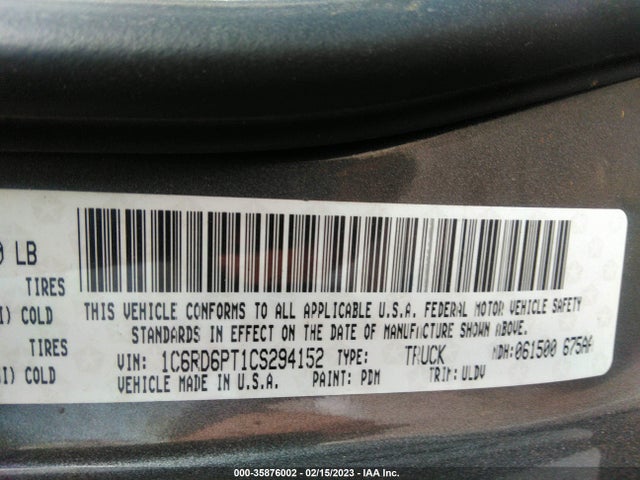 2012 RAM 1500 LARAMIE LIMITED EDITION VIN: 1C6RD6PT1CS294152
