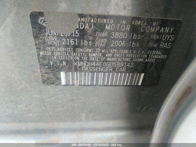2016 Hyundai Elantra, VIN: KMHDH4AE0GU589142