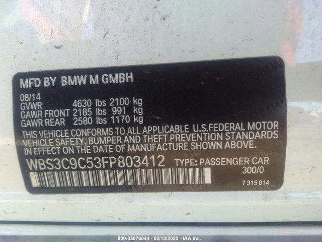 2015 BMW M3, VIN: WBS3C9C53FP803412