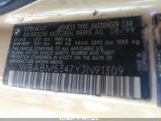 BMW 3 Series 2000 WBABM5347YJN91309 Image 10