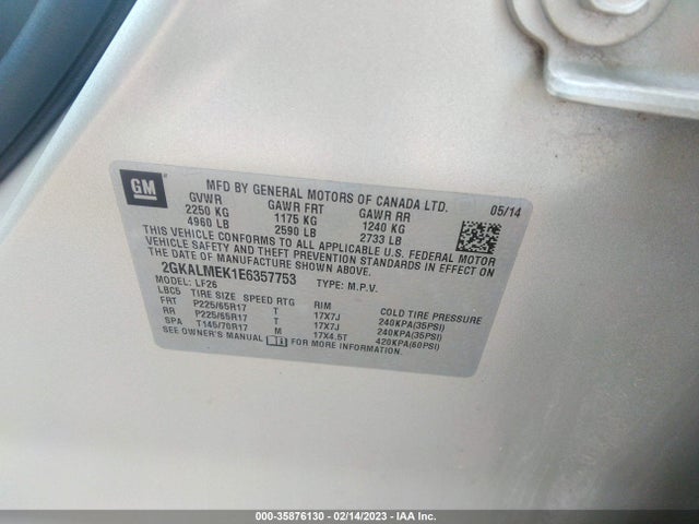 GMC Terrain Sle 2014 2GKALMEK1E6357753 Image 9