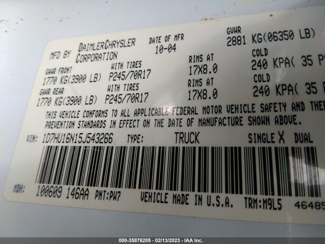 Dodge Ram 1500 Slt 2005 1D7HU16N15J543266 Image 10