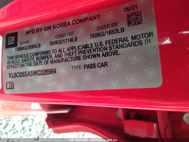 2021 Chevrolet Spark, VIN: KL8CB6SA5MC226984