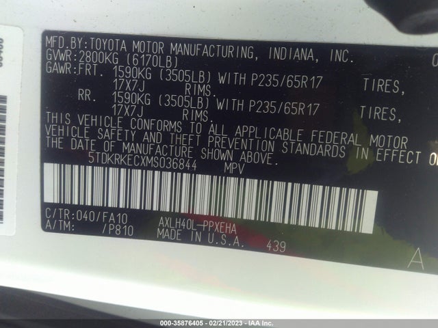 2021 Toyota Sienna, VIN: 5TDKRKECXMS036844