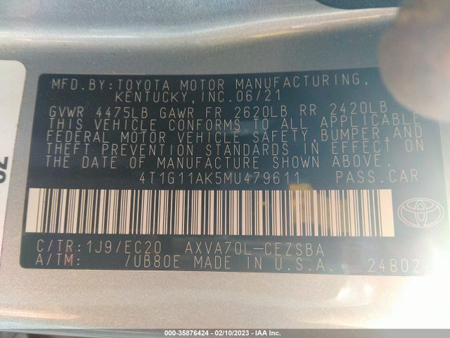 Toyota CAMRY SE 2021 4T1G11AK5MU479611 Image 10