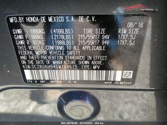 Honda HR-V EX 2016 3CZRU6H54GM764675 Image 9
