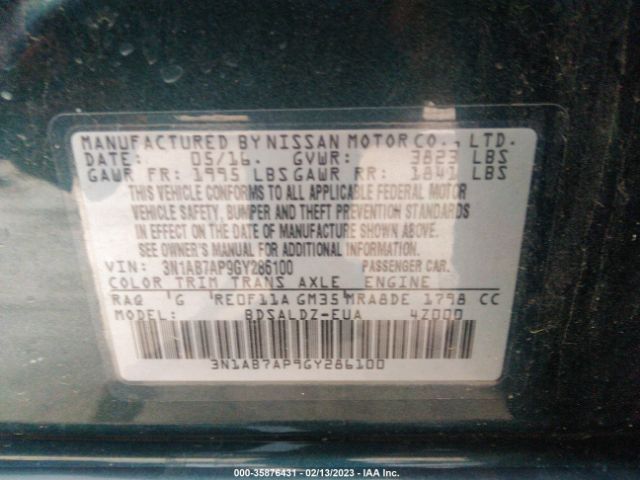 3N1AB7AP9GY286100 Nissan SENTRA SV