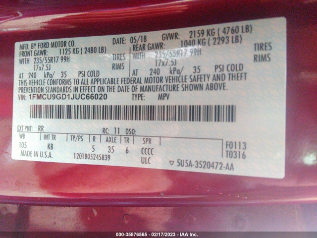 Ford ESCAPE SE 2018 1FMCU9GD1JUC66020 Image 9