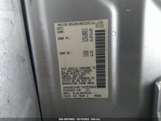 2021 Nissan Maxima, VIN: 1N4AA6CV3MC509960