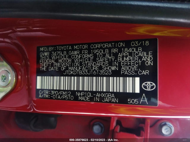 2018 Toyota Prius, VIN: JTDKDTB33J1613523