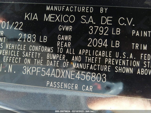 KIA Forte Gt-line 2022 3KPF54ADXNE456803 Image 10