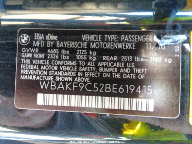 BMW 3 Series 335i Xdrive 2011 WBAKF9C52BE619415 Image 10