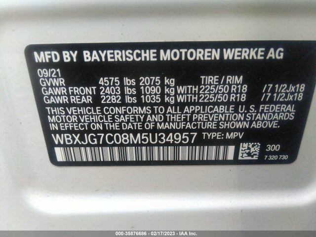 2021 BMW X1, VIN: WBXJG7C08M5U34957